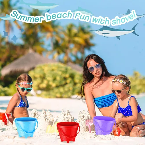 Vista 3 de Didaey Juego de 6 cubos de arena y palas de playa, incluye cubo de arena de 6 colores con diseño de castillo en el interior y palas para fiestas