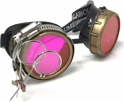 Vista 44 de Lentes estilo victoriano Steampunk con diseño de brújula, lentes de colores y lupa ocular