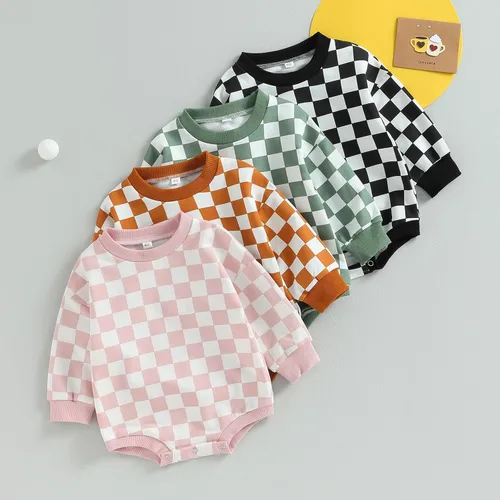 Vista 23 de Karuedoo Sudadera a cuadros para bebé niño y niña, mameluco de gran tamaño, manga larga, con burbujas, ropa neutra para otoño