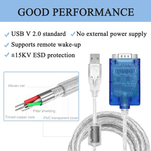 Vista 5 de UTEK UT-890A Convertidor USB a serie RS-485/422 de 1 puerto de 5 pies con protección ESD