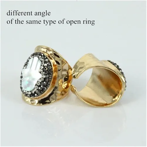 Vista 4 de YSJJDRT Cristal natural áspero de lujo natural claro áspero crudo drusa cristal semi preciosa piedra pura oro color anillo ajustable martillo abierto