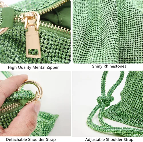 Vista 6 de Bolso Hobo con diamantes de imitación para mujer, elegante bolso de noche brillante plateado con diamantes de imitación, bolso dorado
