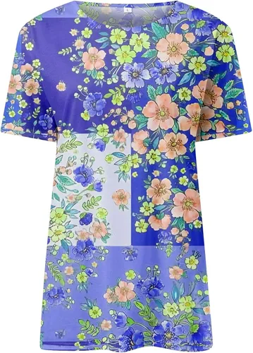 Vista 4 de Blusas con estampado retro de temperamento para mujer, de manga corta, transpirable, con cuello redondo y elástico