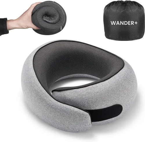 Vista 6 de Almohada de viaje WANDER PLUS®, 100% espuma viscoelástica pura, almohada cervical de viaje, soporte para el cuello en avión, diseño ergonómico