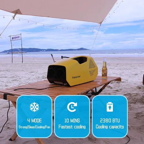 Vista 2 de A/C portátil para tienda de campaña, coche, furgoneta vida 2380BTU, 240W, bajo consumo de energía