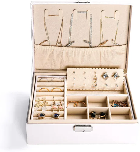 Vista 2 de Frebeauty Jewelry Box for Women Girls2 Layers Large Jewelry Organizer with Lock PU Leather Jewelry Storage CaseJewelry Display Boxes with Necklace