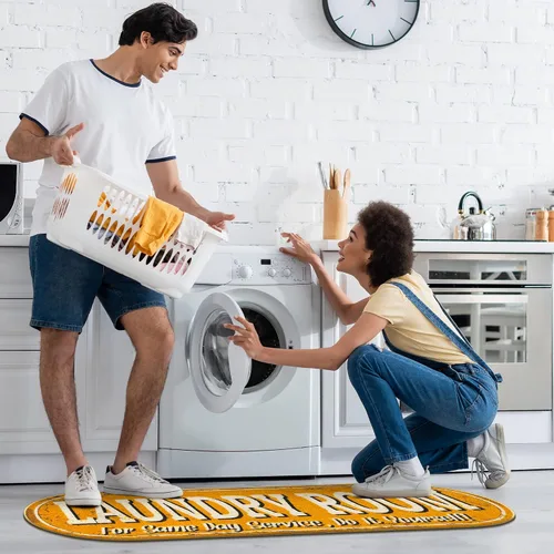 Vista 10 de Alfombra de diseño de texto para lavandería, antideslizante, de goma, lavable a máquina, 2 x 5, para lavandería, baño, lavadero, 20 x 59 pulgadas