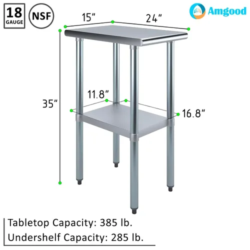 Vista 3 de AmGood Mesa de trabajo de acero inoxidable con estante inferior Preparación de alimentos NSF Estación de trabajo utilitaria