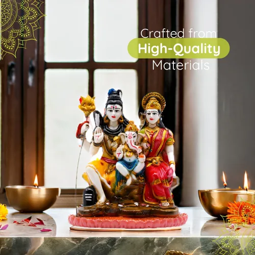 Vista 7 de Vedic Charya - Ídolo Shiv Parivar de 8 pulgadas Hecho a mano de poliresina Shiva Parvati y estatua del Señor Ganesha escultura de Dios para templo