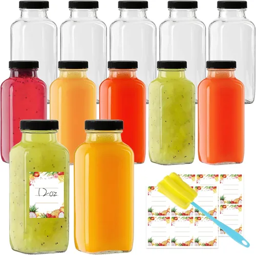 Vista 8 de Botellas de jugo de vidrio de 8 onzas con tapas, paquete de 3 - Frascos reutilizables pequeños para jugos verdes, shots y batidos