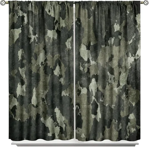 Vista 20 de Cortinas opacas de camuflaje de bosque, animales salvajes, osos, ciervos, alces, con bolsillo para barra, para sala de estar, dormitorio, decoración