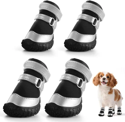 Vista 13 de Zapatos para perros pequeños, botas transpirables para perros, protectores de patas para pavimento caliente, nieve de invierno, botines para perros
