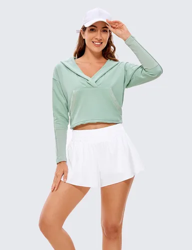Vista 5 de CRZ YOGA Pantalones cortos de correr 2 en 1 para mujer, cintura alta, secado rápido, para atletismo, gimnasio, descanso, entrenamiento, lindas