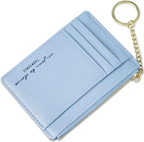 Vista 88 de URAQT Cartera para tarjetas de crédito, cartera minimalista de cuero delgado con cremallera, mini protector de tarjeta de crédito, llavero bolsillo