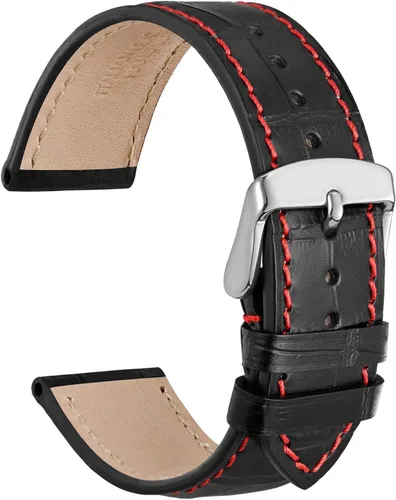 Vista 19 de WOCCI - Correas para reloj de cuero italiano, grano de cocodrilo en relieve, elige color y ancho 14 mm 18 mm 19 mm 20 mm 21 mm 22 mm, Negro