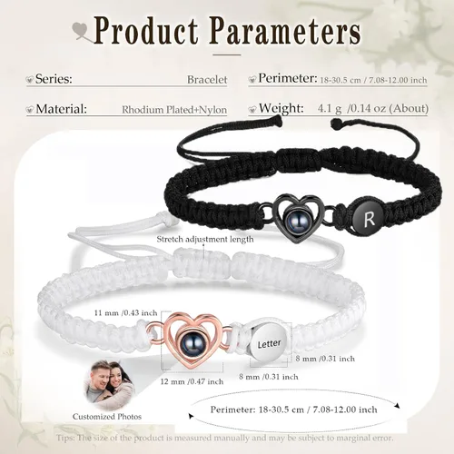 Vista 5 de Pulsera con inicial personalizada con imagen en el interior, cuerda de proyección de fotos personalizada para hombres y mujeres, regalo