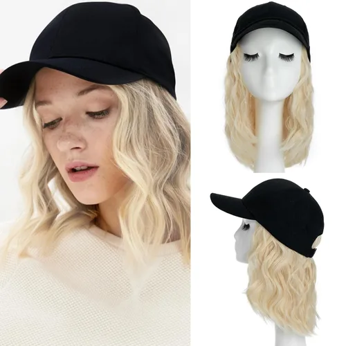Vista 9 de S-noilite Peluca de gorra de béisbol con extensiones de cabello, 8 pulgadas, corta, rizada, ondulada, estilo Bob, peinado, ajustable, con cabello