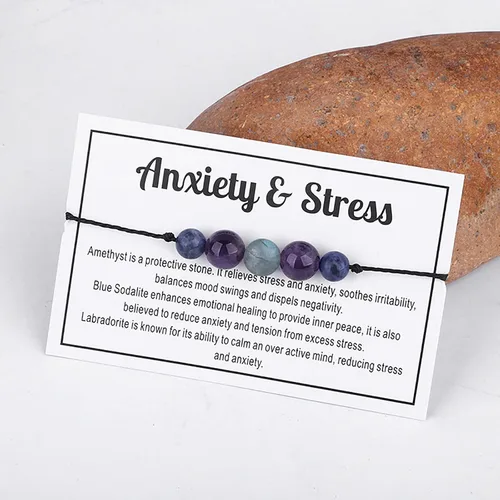 Vista 2 de Pulsera de piedra volcánica étnica colorida de piedra esmerilada, hecha a mano, unisex, joyería para mujeres y hombres