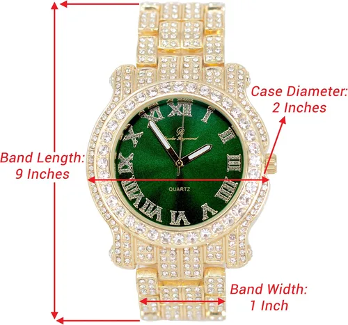 Vista 88 de Charles Raymond Bling-ed Out Ultimate Hip Hop Royalty Reloj para hombre con número romano de fácil lectura o indicadores de tiempo de diamantes