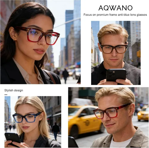 Vista 4 de AQWANO Oversized Design Reading Glasses Women/Men, Computer Blue Light Blocking Square Readers