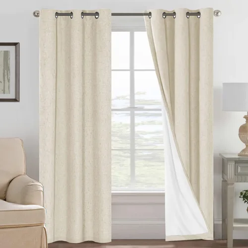Vista 15 de H.VERSAILTEX Cortinas 100% opacas con aislamiento térmico, texturizadas, de lino, con bloqueo completo de calor y luz, para sala de estar y Negro