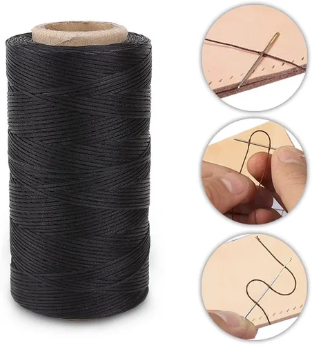 Vista 4 de 2pcs 150D 0.031 in Costura de Cuero Artesanía Costura Artesanía Hilo encerado Cuerda Cuerda Cuerda (Negro y Beige)