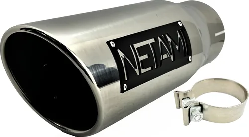 Vista 9 de NETAMI Punta de escape diésel de 4" a 5" de salida de acero inoxidable con borde enrollado cromado pulido