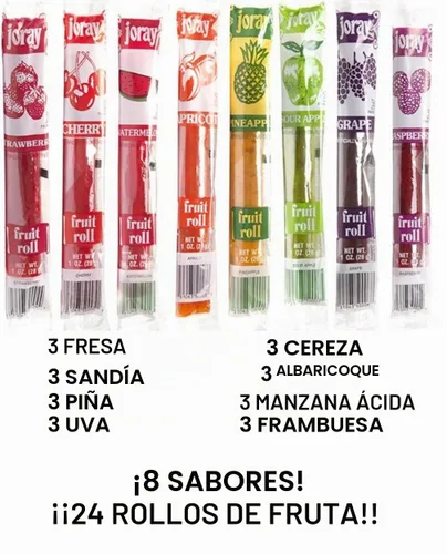 Vista 3 de Joray Paquete de surtido de rollos de fruta (8 sabores) 24 unidades, paquete de 0.75 onzas