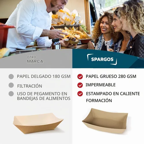 Vista 6 de SPARGOS Botes de comida de papel kraft, paquete de 125 bandejas para servir
