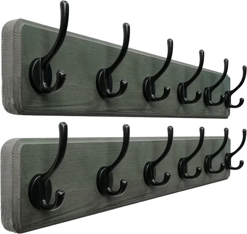 Vista 40 de Dseap Perchero de Pared: Moderno, Patentado, Resistente, 17.4" de Largo, Riel Colgador de Madera con 5 Ganchos Dobles para Abrigos de Invierno, Negro