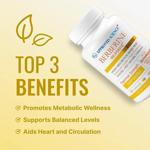 Vista 2 de Approved Science Berberina 1000mg - Suplemento de berberina de alta absorción con BioPerine - 60 cápsulas - 1 mes de suministro - Vegano