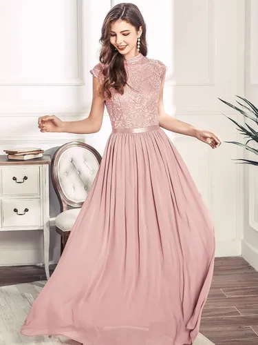 Vista 4 de Miusol Vestido largo formal sin mangas con encaje floral para dama de honor