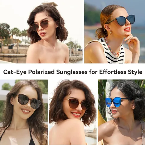 Vista 5 de Lentes de sol polarizados de gran tamaño para mujeres y hombres, lentes de sol de ojo de gato, lentes de sol retro con montura grande, color negro
