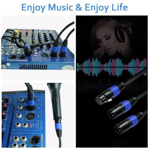 Vista 6 de Paquete de 1 cable divisor XLR de 1.6 pies, 1 cable hembra a 2 macho, cable divisor de micrófono equilibrado, adaptador de audio, utilizado