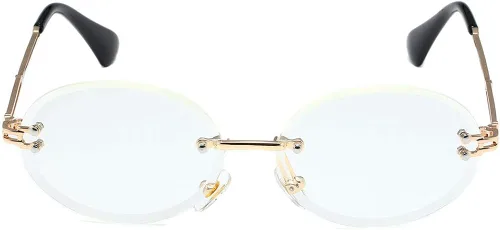 Vista 2 de LASPOR Gafas de sol ovaladas retro para mujeres y hombres a la moda vintage de metal dorado sin marco lentes tintados protección UV400