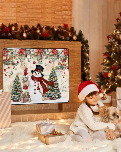 Vista 10 de Cubierta magnética azul para chimenea, detiene la pérdida de calor, pantalla de chimenea para interiores, bolas de gnomos de Navidad, árbol de copo