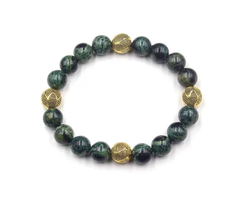 Vista 5 de Dark Green Jade and Gold Beads Bracelet, Jade Bracelet, Men's Jade Bracelet