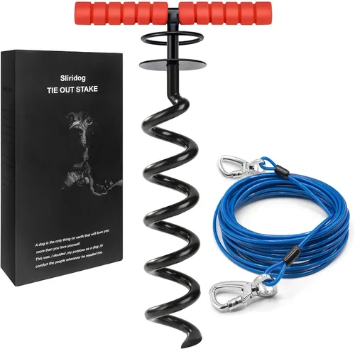 Vista 9 de Cable de amarre y estaca para perros grandes, estaca de amarre y anclaje de cable para perros de hasta 200 libras, para patio, playa, exterior