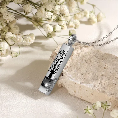 Vista 4 de RIPFEVURN Pequeñas mini urnas para cenizas humanas, recuerdo para adultos, hembra, hombre, árbol de la vida, joyería de cremación, collares de urna