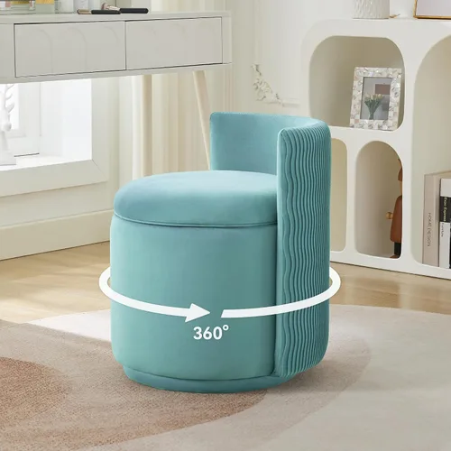 Vista 19 de WUTUTUEE Silla grande de terciopelo con almacenamiento, silla de maquillaje giratoria de 360° con respaldo ondulado, taburete pequeño sin montaje