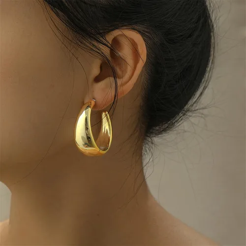 Vista 6 de Juego de aretes de oro para mujer, aretes de aro gruesos, aretes de lágrima dorados, aretes de aro ligeros, regalo de joyería para adolescentes