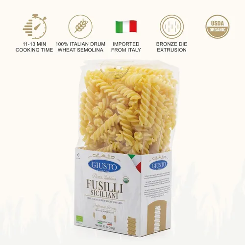 Vista 2 de Giusto Sapore Pasta italiana Fusilli Siciliani artesanal importada, bronce orgánico dibujado, 340 g (12 oz)