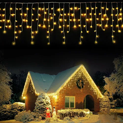 Vista 10 de 400 LED, 32 pies, 75 caídas de luces de carámbano, luces de Navidad en racimo para interior y exterior, luces de cadena enchufables, 8 funciones