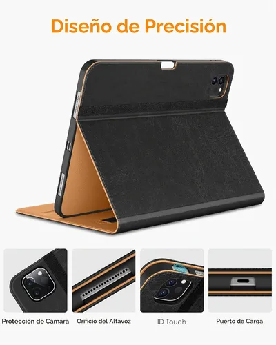 Vista 3 de DTTO para iPad Pro 12.9 6ª / 5ª / 4ª / 3ª generación Funda 2022/2021/2020/2018, Funda de cuero premium tipo folio con soporte integrado