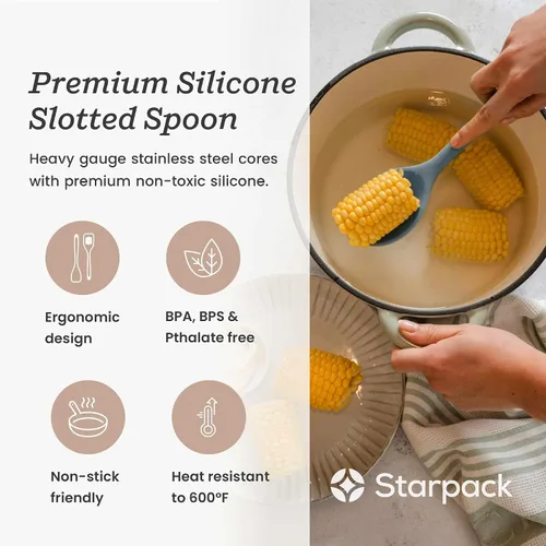 Vista 2 de Starpack - Cuchara ranurada de silicona «Let it Drain» (10.6 pulgadas), cuchara pequeña con ranuras para cocinar, resistente al calor hasta 600 °F