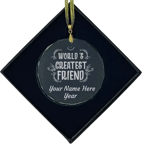 Vista 9 de LaserGram Personalized Glass Christmas Ornament, World's Greatest Friend, Custom Laser Engraved Gift Idea (Diamond Shape)