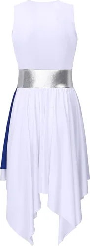 Vista 5 de Aislor Vestido asimétrico de baile de elogios litúrgicos para mujer, túnica sin mangas, bloque de color, disfraz de baile lírico