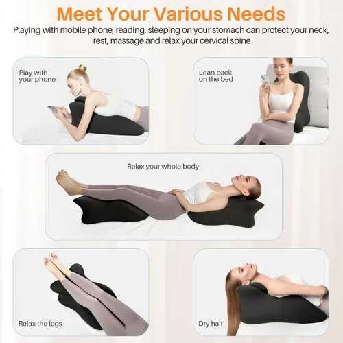 Vista 3 de MIFXIN Almohada de cuña de espuma viscoelástica para adultos, almohada propensa a dormir, soporte ergonómico para dolor de espalda y sentarse, Negro