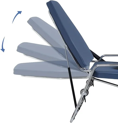 Vista 2 de Silla portátil plegable de cuero de microfibra con marco de acero inoxidable bandeja de instrumentos para transfusión, salón de belleza, descanso