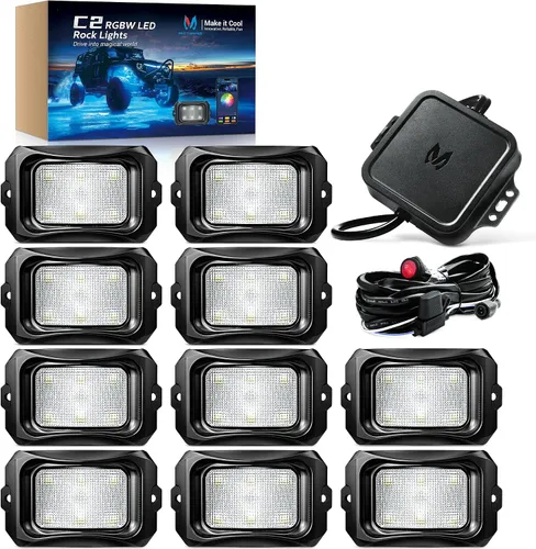 Vista 11 de MICTUNING C2 Curvas RGBW Rock Lights 4 Pods con kit de interruptor